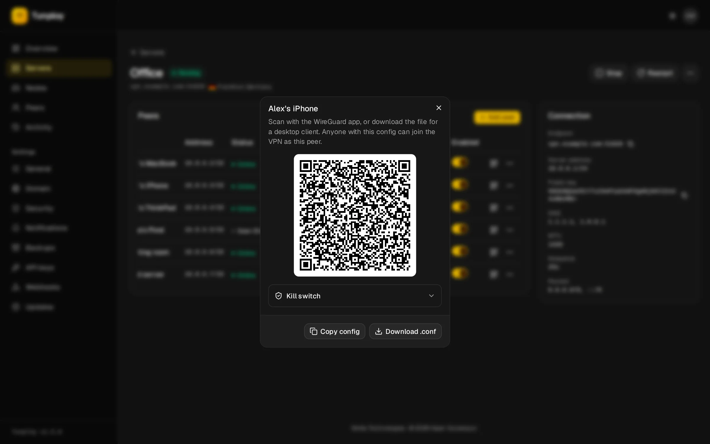 A QR code for a device, ready to scan with the WireGuard app